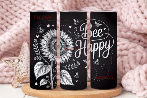 Bee Happy Sunflower 20oz Tumbler Sublimation DesignSVG 