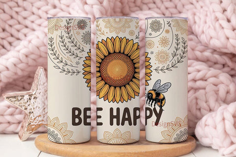 Bee Happy Sunflower 20oz Tumbler Wrap Sublimation DesignSVG 