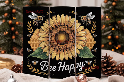 Bee Happy Sunflower 20oz Tumbler Wrap Sublimation DesignSVG 