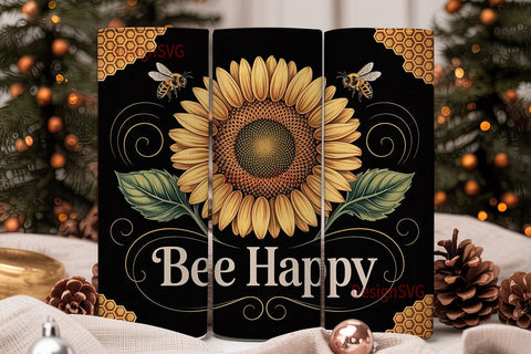 Bee Happy Sunflower 20oz Tumbler Wrap Sublimation DesignSVG 
