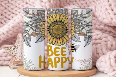 Bee Happy Sunflower 20oz Tumbler Wrap Sublimation DesignSVG 