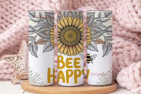 Bee Happy Sunflower 20oz Tumbler Wrap Sublimation DesignSVG 