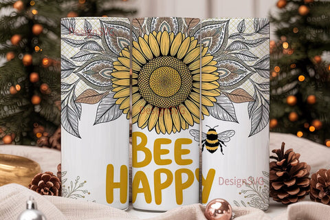 Bee Happy Sunflower 20oz Tumbler Wrap Sublimation DesignSVG 