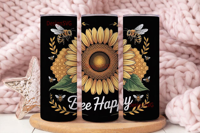 Bee Happy Sunflower 20oz Tumbler Wrap Sublimation DesignSVG 