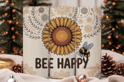 Bee Happy Sunflower 20oz Tumbler Wrap Sublimation DesignSVG 