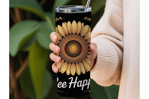 Bee Happy Sunflower 20oz Tumbler Wrap Sublimation DesignSVG 