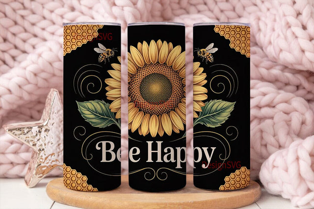 Bee Happy Sunflower 20oz Tumbler Wrap Sublimation DesignSVG 