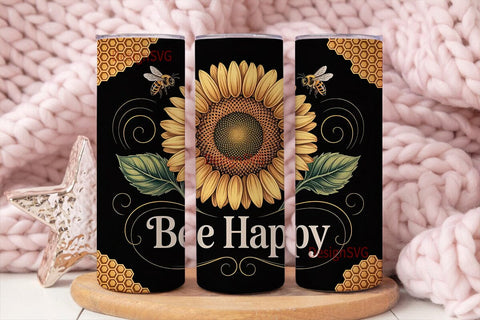 Bee Happy Sunflower 20oz Tumbler Wrap Sublimation DesignSVG 