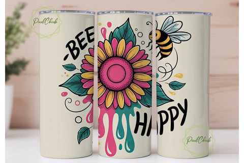 Bee Happy Sunflower 20oz Tumbler Wrap Sublimation PixelChick 