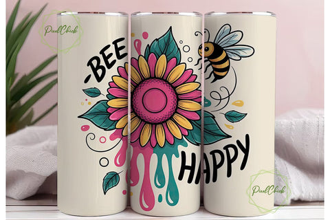 Bee Happy Sunflower 20oz Tumbler Wrap Sublimation PixelChick 