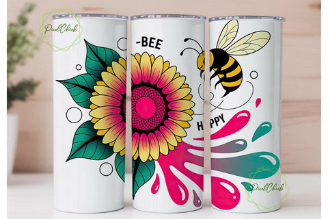 Bee Happy Sunflower 20oz Tumbler Wrap Sublimation PixelChick 
