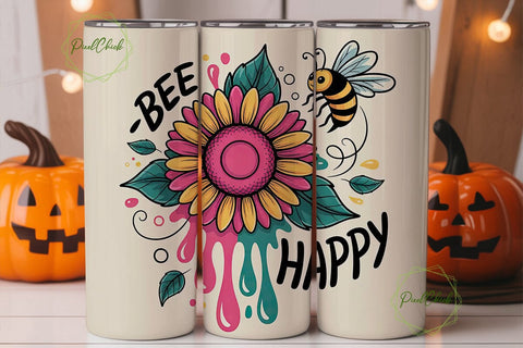 Bee Happy Sunflower 20oz Tumbler Wrap Sublimation PixelChick 