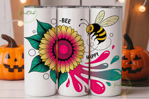 Bee Happy Sunflower 20oz Tumbler Wrap Sublimation PixelChick 