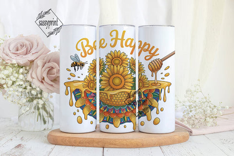 Bee Happy Sunflower 20oz Tumbler Wrap Sublimation sassyprint 