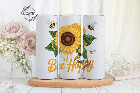 Bee Happy Sunflower 20oz Tumbler Wrap Sublimation sassyprint 