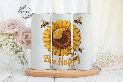 Bee Happy Sunflower 20oz Tumbler Wrap Sublimation sassyprint 