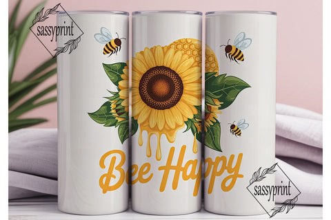 Bee Happy Sunflower 20oz Tumbler Wrap Sublimation sassyprint 