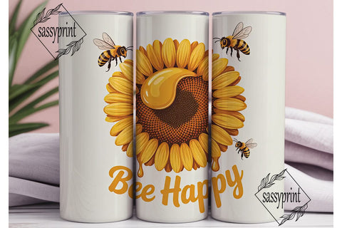 Bee Happy Sunflower 20oz Tumbler Wrap Sublimation sassyprint 