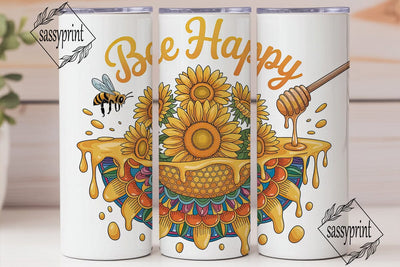 Bee Happy Sunflower 20oz Tumbler Wrap Sublimation sassyprint 