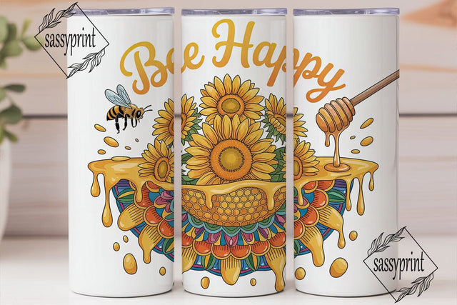 Bee Happy Sunflower 20oz Tumbler Wrap Sublimation sassyprint 