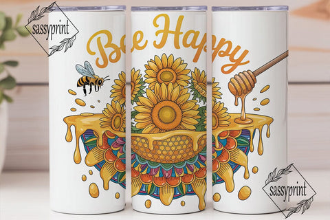 Bee Happy Sunflower 20oz Tumbler Wrap Sublimation sassyprint 