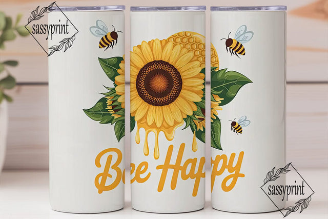 Bee Happy Sunflower 20oz Tumbler Wrap Sublimation sassyprint 