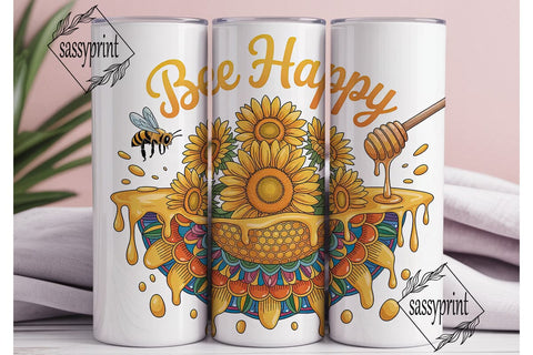 Bee Happy Sunflower 20oz Tumbler Wrap Sublimation sassyprint 