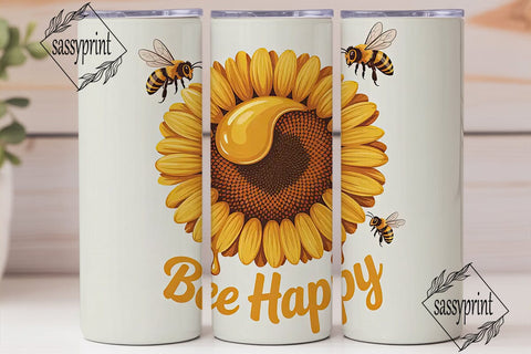 Bee Happy Sunflower 20oz Tumbler Wrap Sublimation sassyprint 