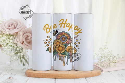 Bee Happy Sunflower 20oz Tumbler Wrap Sublimation sassyprint 