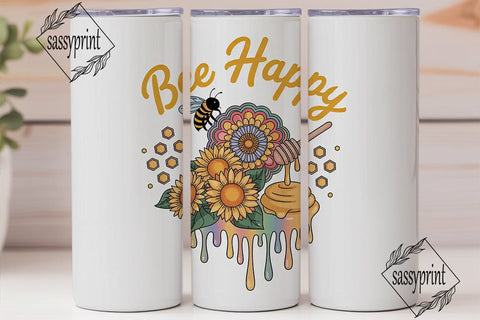 Bee Happy Sunflower 20oz Tumbler Wrap Sublimation sassyprint 