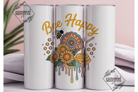 Bee Happy Sunflower 20oz Tumbler Wrap Sublimation sassyprint 