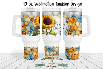 Bee Happy Sunflower 40 oz Sublimation Tumbler Design - PNG Files Sublimation Ewe-N-Me Designs 