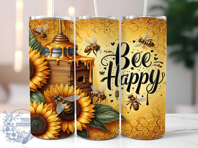 Bee Happy Sunflower Honey Bee 20oz Tumbler, Sunflower Bee Tumbler, Honey Bee Tumbler, 20oz Sublimation Wrap, Nature Aesthetic Tumbler, Bumblebee Lover Gift, Cute Floral Tumbler Sublimation ToriDesigns 