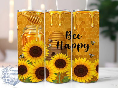 Bee Happy Sunflower Honey Bee 20oz Tumbler, Sunflower Bee Tumbler, Honey Bee Tumbler, 20oz Sublimation Wrap, Nature Aesthetic Tumbler, Bumblebee Lover Gift, Cute Floral Tumbler Sublimation ToriDesigns 