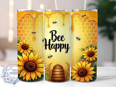 Bee Happy Sunflower Honey Bee 20oz Tumbler, Sunflower Bee Tumbler, Honey Bee Tumbler, 20oz Sublimation Wrap, Nature Aesthetic Tumbler, Bumblebee Lover Gift, Cute Floral Tumbler Sublimation ToriDesigns 