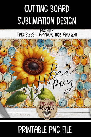 Bee Happy Sunflower Rectangle Cutting Board Sublimation Design - Bee Honeycomb Sunflower Sublimation Ewe-N-Me Designs 