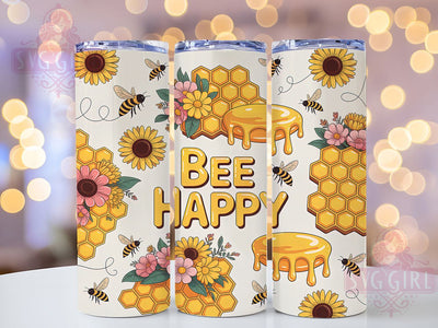 Bee Happy Sunflower Tumbler, Sunflower Tumbler Wrap, Honeycomb PNG Design, Bee Sublimation Wrap, 20oz Skinny Tumbler, Cute Bee Tumbler, Floral Bee Wrap Sublimation SvggirlplusArt 