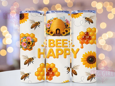 Bee Happy Sunflower Tumbler, Sunflower Tumbler Wrap, Honeycomb PNG Design, Bee Sublimation Wrap, 20oz Skinny Tumbler, Cute Bee Tumbler, Floral Bee Wrap Sublimation SvggirlplusArt 