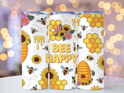 Bee Happy Sunflower Tumbler, Sunflower Tumbler Wrap, Honeycomb PNG Design, Bee Sublimation Wrap, 20oz Skinny Tumbler, Cute Bee Tumbler, Floral Bee Wrap Sublimation SvggirlplusArt 