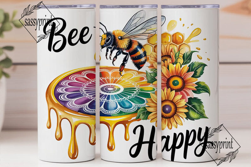 Bee Happy Sunflower Tumbler Wrap Sublimation sassyprint 