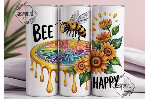 Bee Happy Sunflower Tumbler Wrap Sublimation sassyprint 
