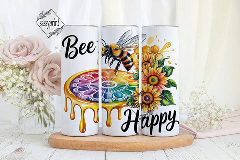 Bee Happy Sunflower Tumbler Wrap Sublimation sassyprint 