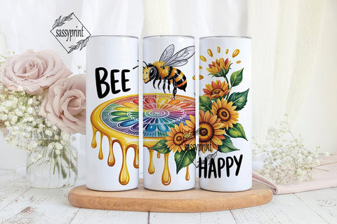 Bee Happy Sunflower Tumbler Wrap Sublimation sassyprint 