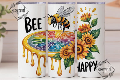 Bee Happy Sunflower Tumbler Wrap Sublimation sassyprint 