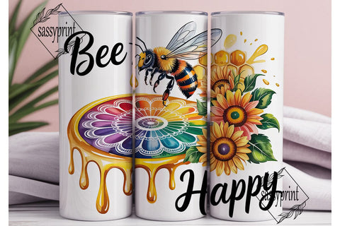 Bee Happy Sunflower Tumbler Wrap Sublimation sassyprint 