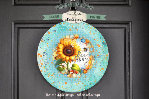 Bee Happy Sunflower Wind Spinner Sublimation Design PNG Sublimation Ewe-N-Me Designs 
