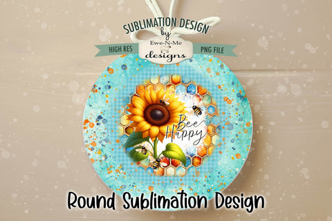 Bee Happy Sunflower Wind Spinner Sublimation Design PNG Sublimation Ewe-N-Me Designs 