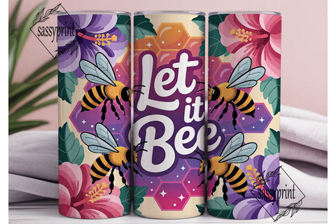 Bee & Hibiscus 20oz Tumbler Wrap Sublimation sassyprint 