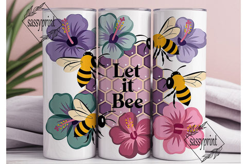 Bee & Hibiscus 20oz Tumbler Wrap Sublimation sassyprint 