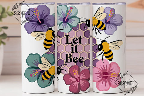Bee & Hibiscus 20oz Tumbler Wrap Sublimation sassyprint 